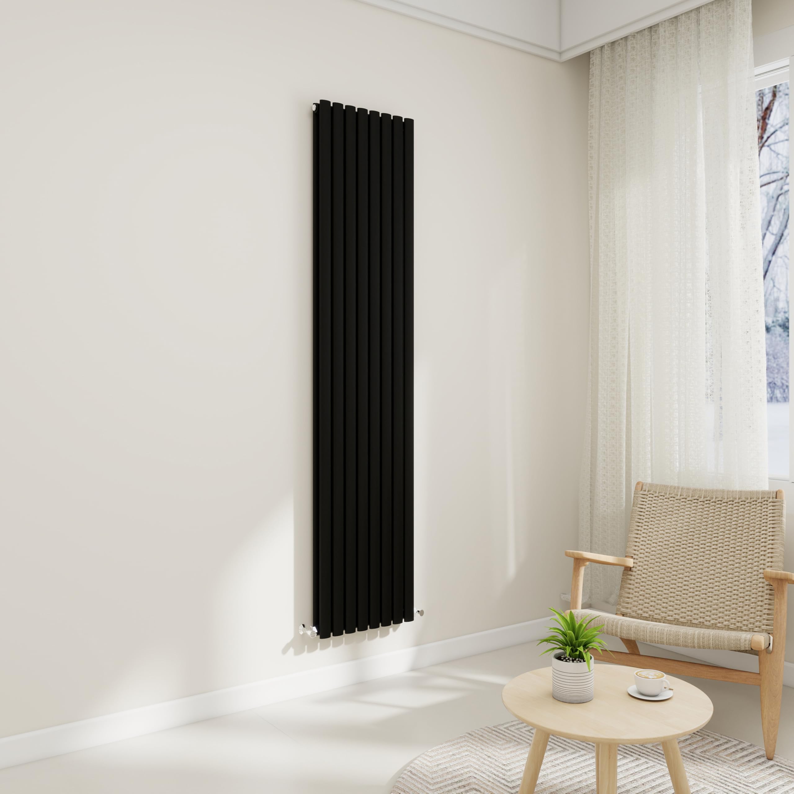 Vertical Stylish Traditional Column Radiator, 1800x472mm Vertical Radiator Black Oval Column, Double Panel Wall Mounted Radiators for Bathroom/Living Room, Office, Central Heating Heater Rads