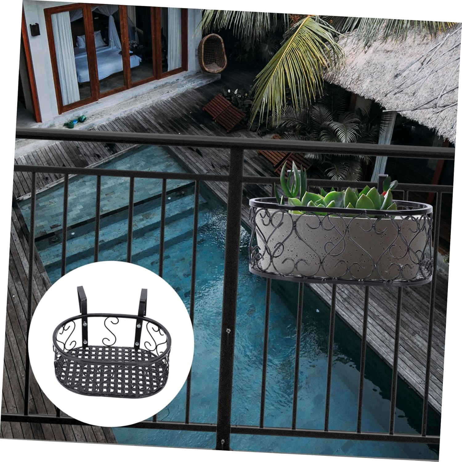 1Pc Hanging Ironwork Flowerpot Rack Plant Shelf for Balcony Garden Home Decor Includes Hooks for Easy Installation Space Saving Design