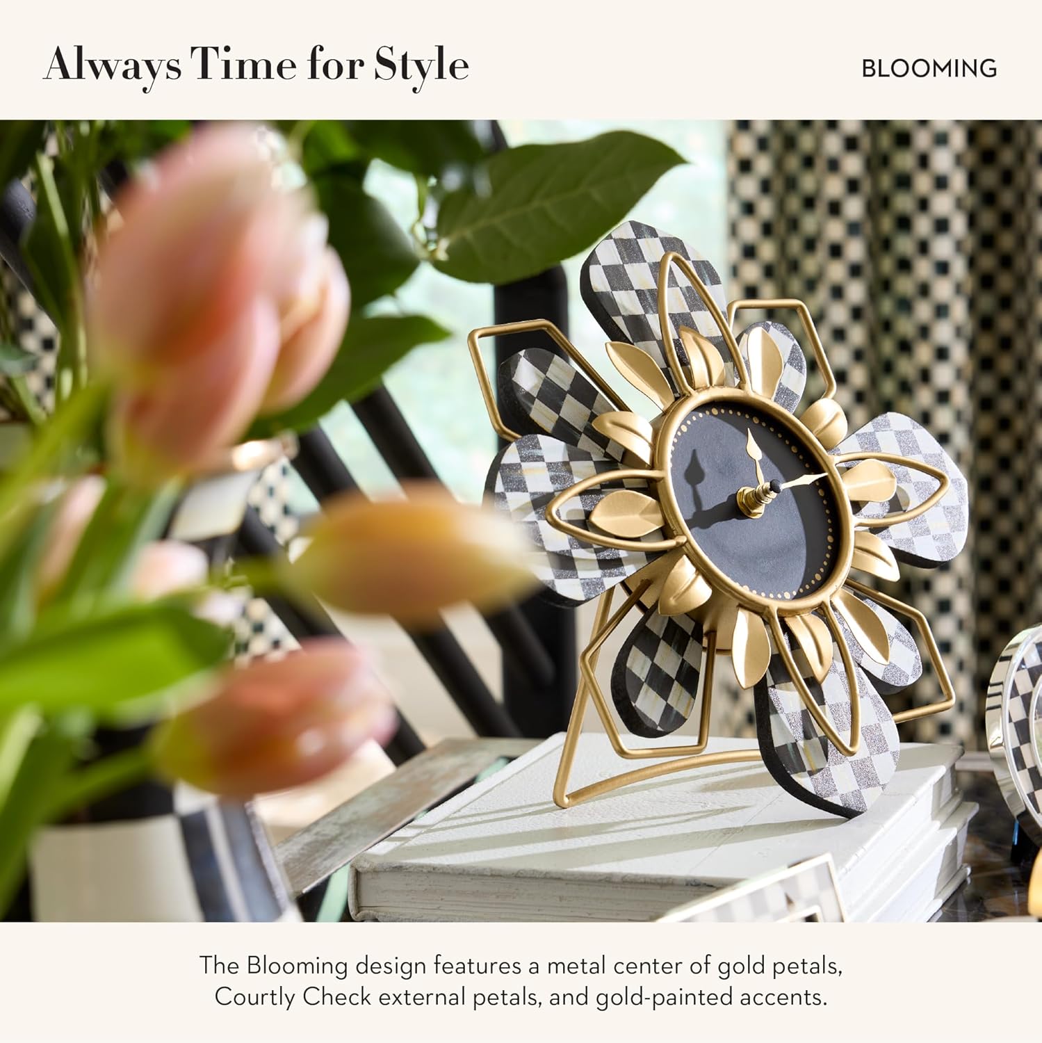 MACKENZIE-CHILDS Blooming Desk Clock, Metal Clock for Table Decor