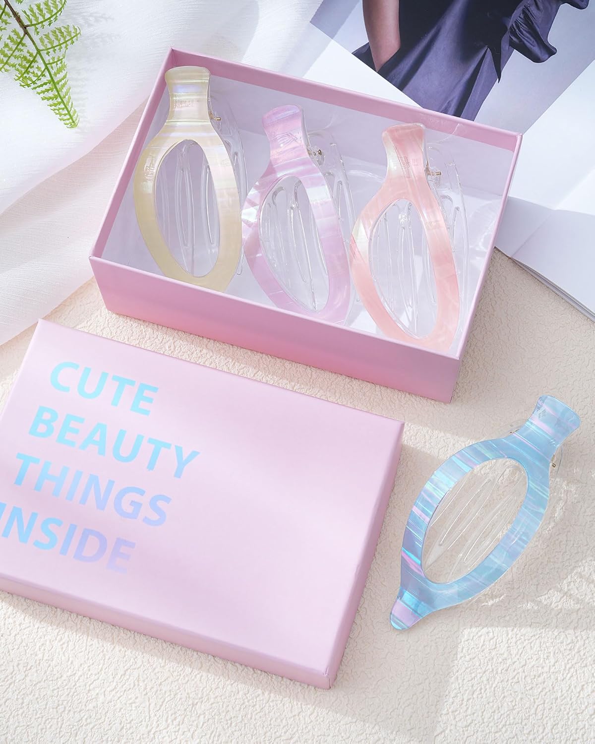 Mesovor 4 Pack French Flat Hair Clips, 4.72" Nonslip Large Duckbill Lay Flat Hair Claw Clips | Side Slide Volume Flat Hairclips for Lying Down, Yoga, Driving (Mermaid Stripes) - Image 7