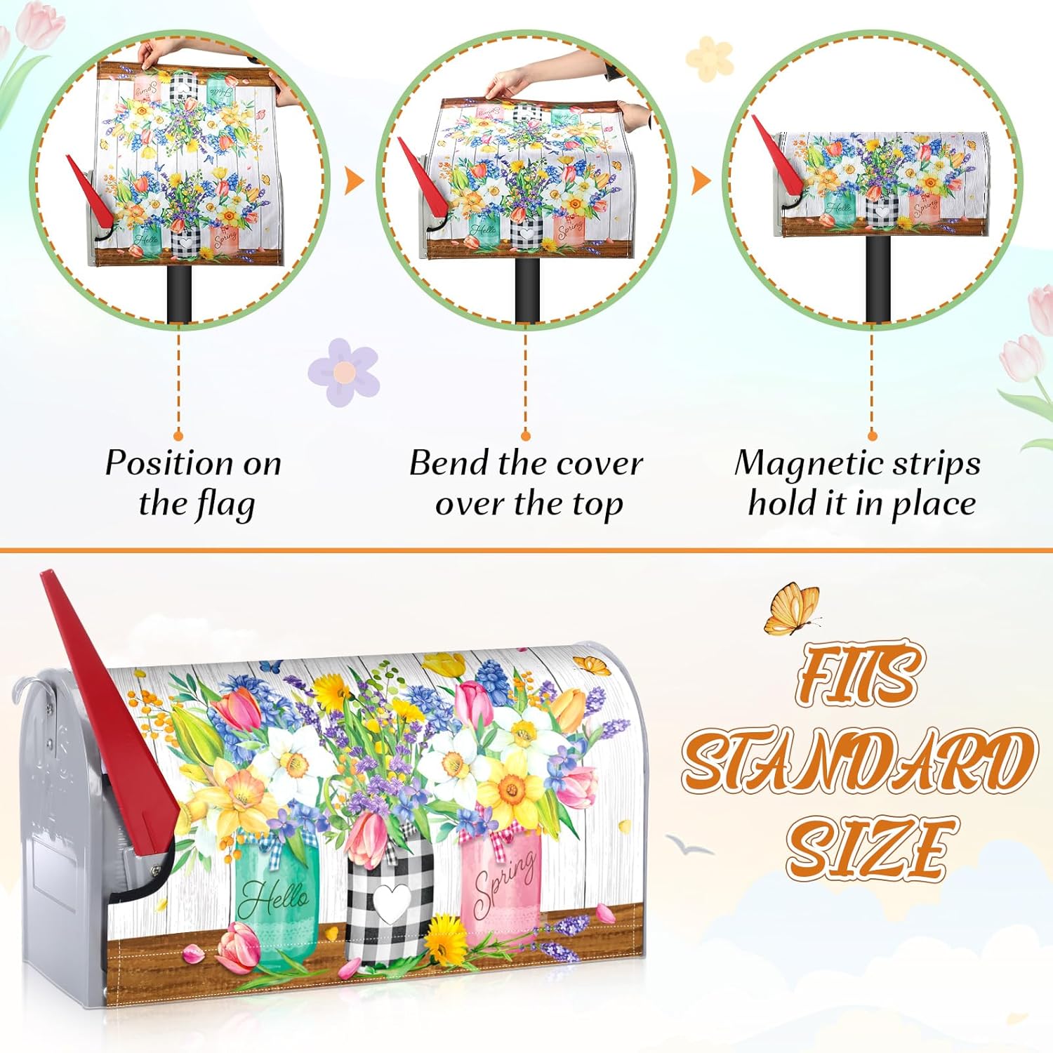 Blosssound 4 Pcs Mailbox Covers Standard Size 18 x 21 Inch Welcome Christmas Winter Spring Summer Fall Seasonal Magnetic Mailbox Covers Wraps for Holiday Garden Yard Outdoor Decor(Scarecrow)