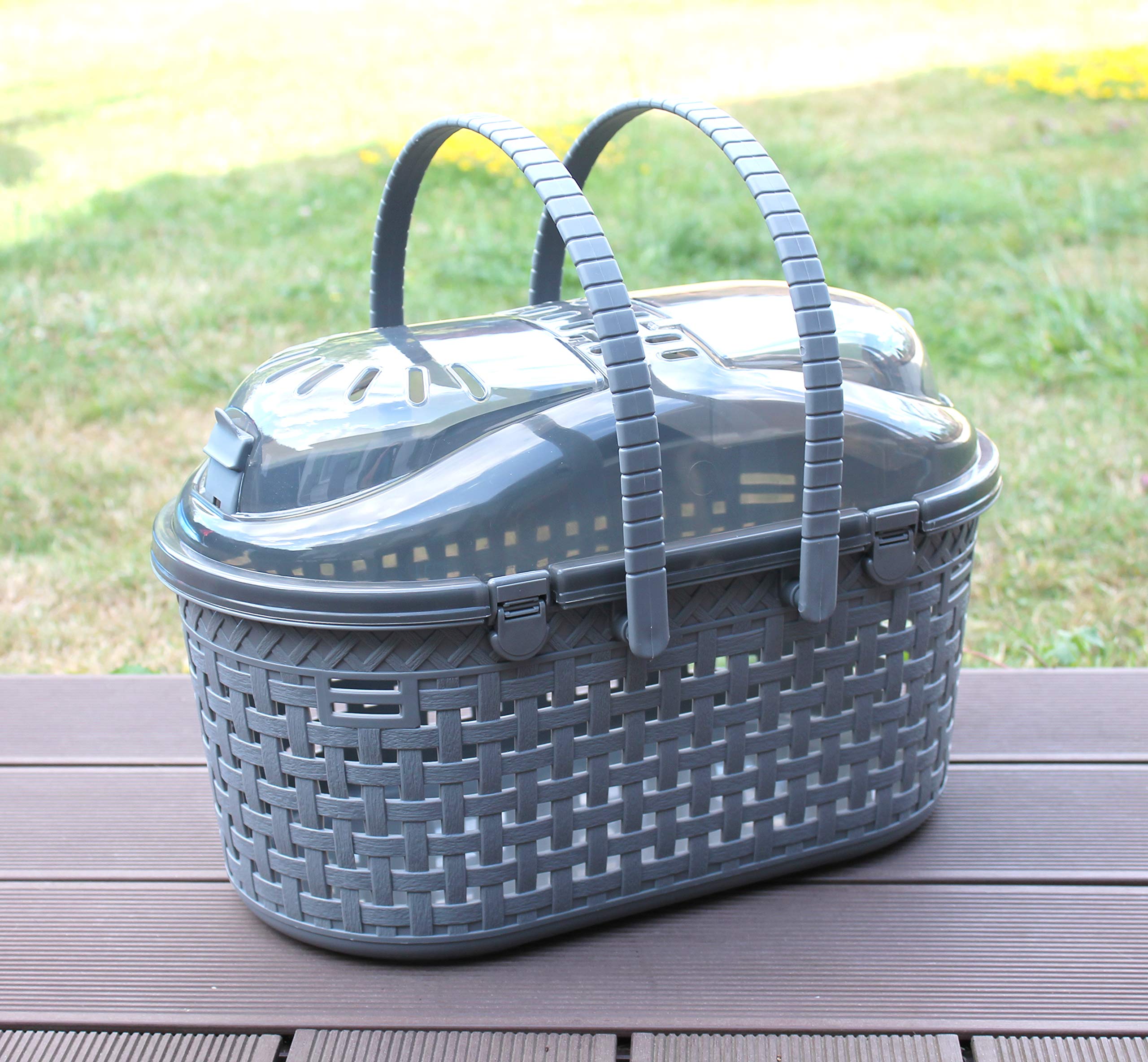 Iris Ohyama, Panier, Boîte, Sac, Cage de Transport Plastique(PP) pour Chat, Chien, Rongeur, Hanses de Confort, Compartiment intégré en 2 étages, L45 x P29 x H28.5 cm, MPC-450, Gris