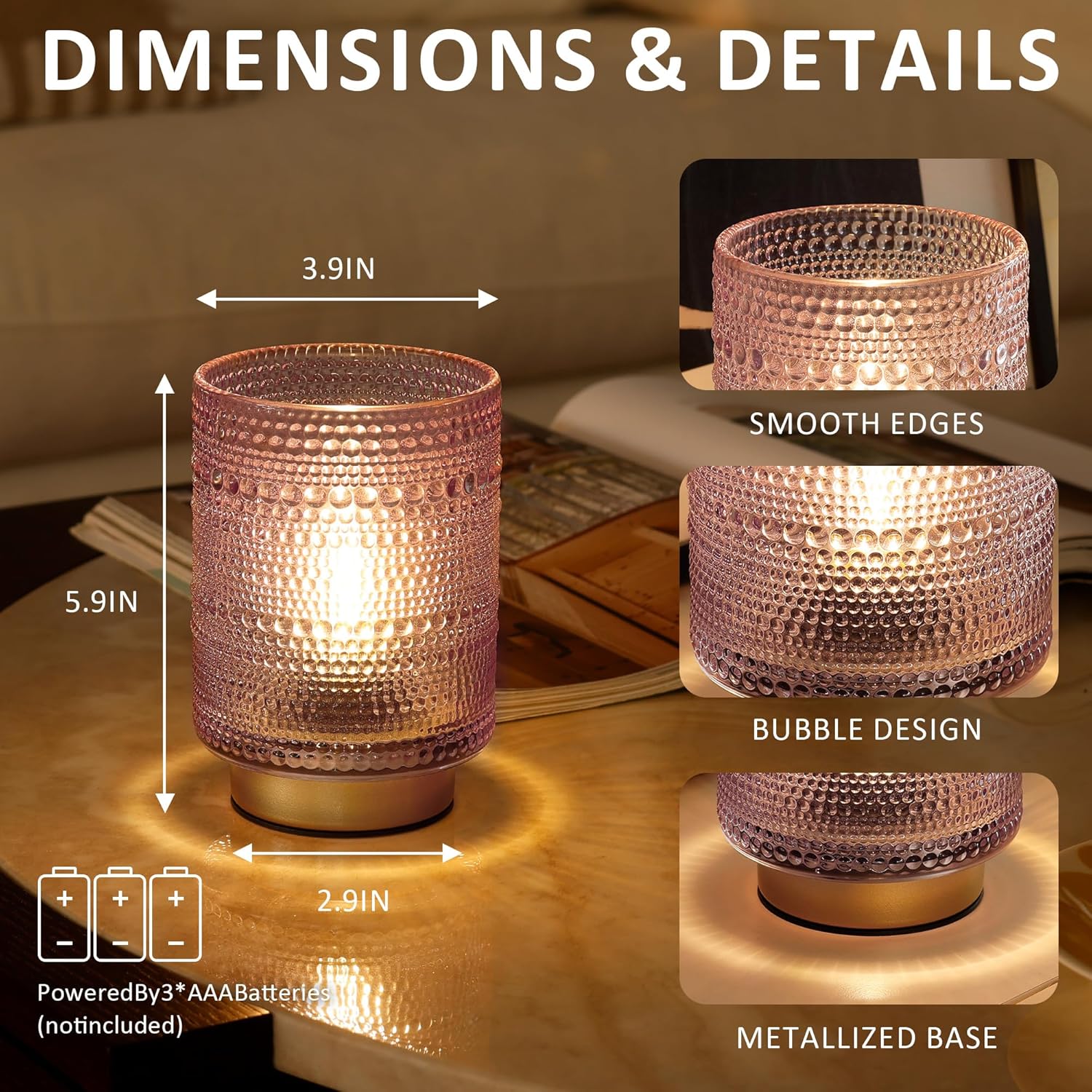 Battery Operated Decorative Lamp with Timer, Small Cozy Ambience Lamps for Shelf/Bedside/Table Decor, Cordless Table Lamp with LED Bulb for Girls Room/Dorm/Office Desk/Cubicle/Bathroom Decor-PINK