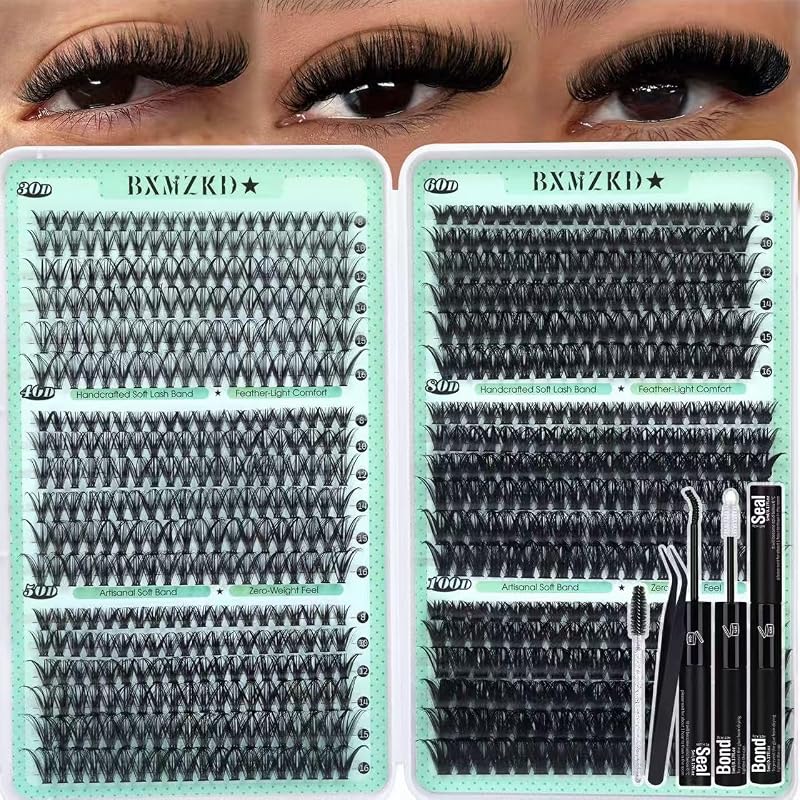 Kit de cílios em tufos BXMZKD com 6 estilos, curvatura CD, 708 unidades de 10–16 mm, pinça e escova