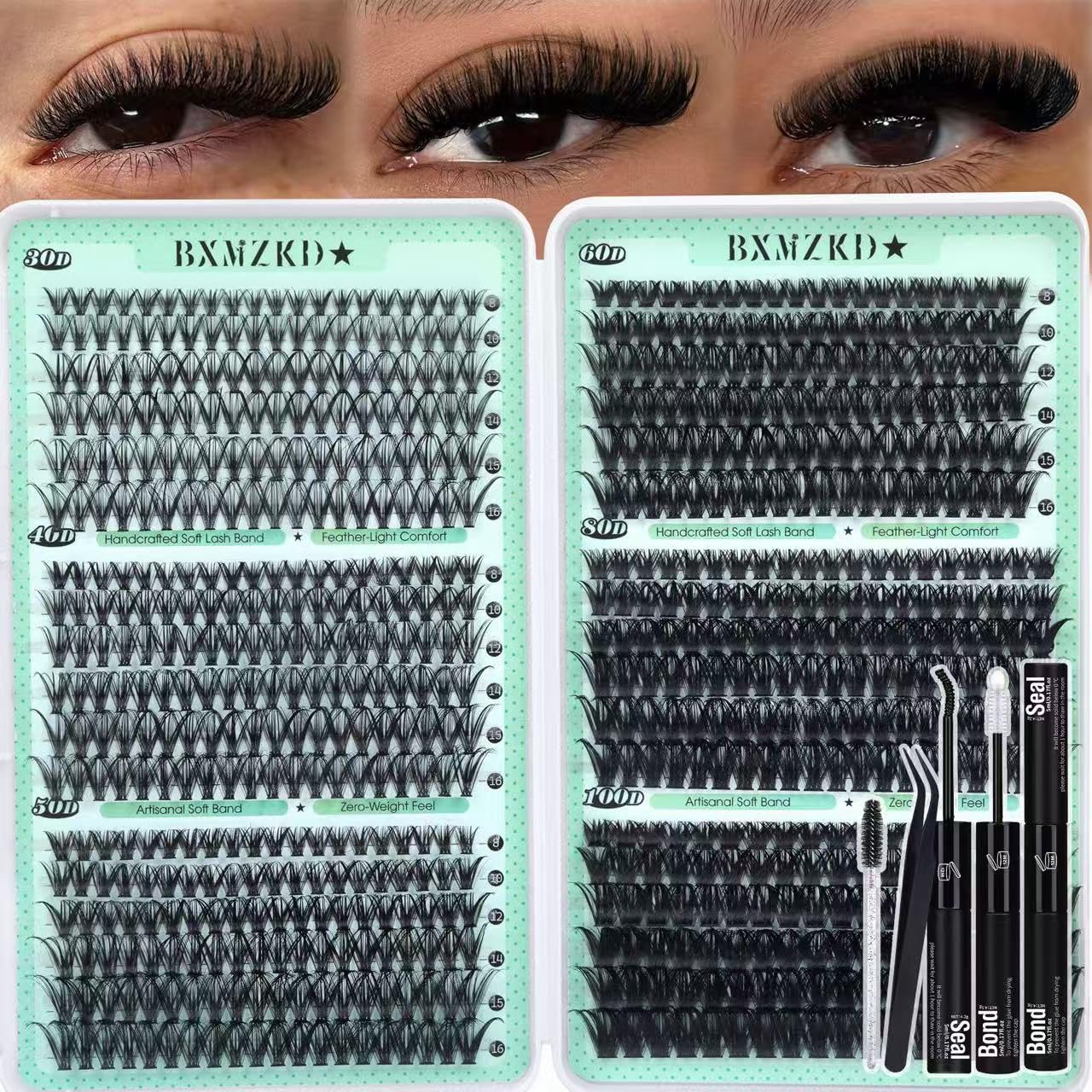 Photo 1 of BXMZKD Lash Clusters Kit, 708 Eyelash Clusters, Black