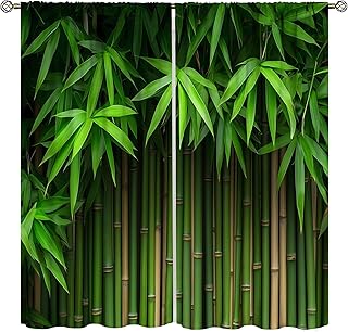 Bamboo Kitchen Curtains,Green Bamboo Forest Home Decor Drape for Bedroom...