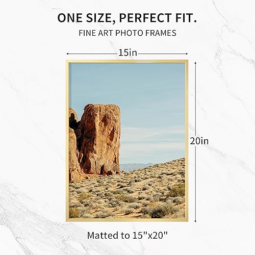 Miniatura 578 de Fun Memories Portarretratos de metal de 16 x 20 pulgadas con paspartú de 11 x 14 pulgadas, acabado de aluminio cepillado, parte delantera de vidrio