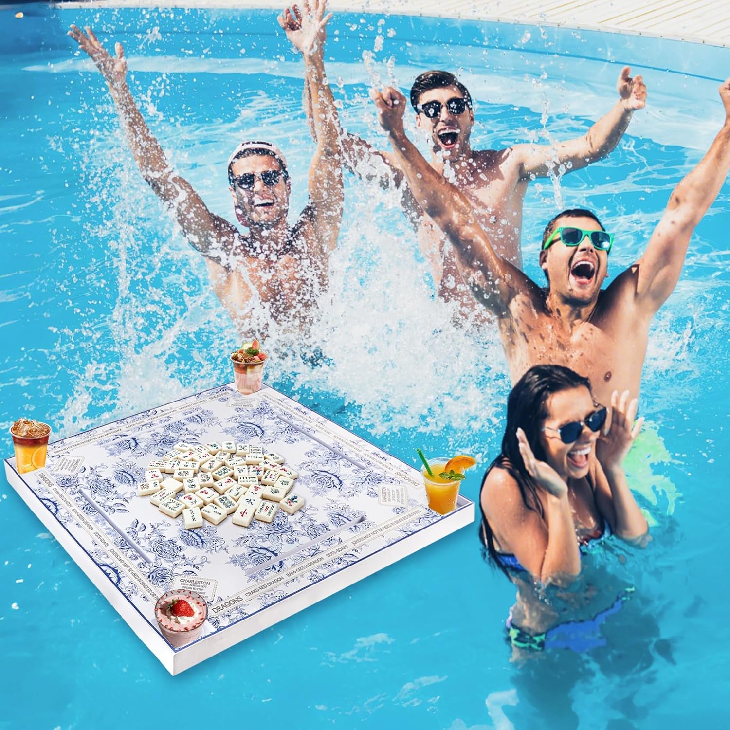 32x32 Inch Large Mahjong Floating Game Table for Pool Swimming Pool and Hot Tub Float Board for Mahjong Card Games Scrabble Dominoes Poker Adults Pools Game Tray for Summer Party Indoor Outdoor
