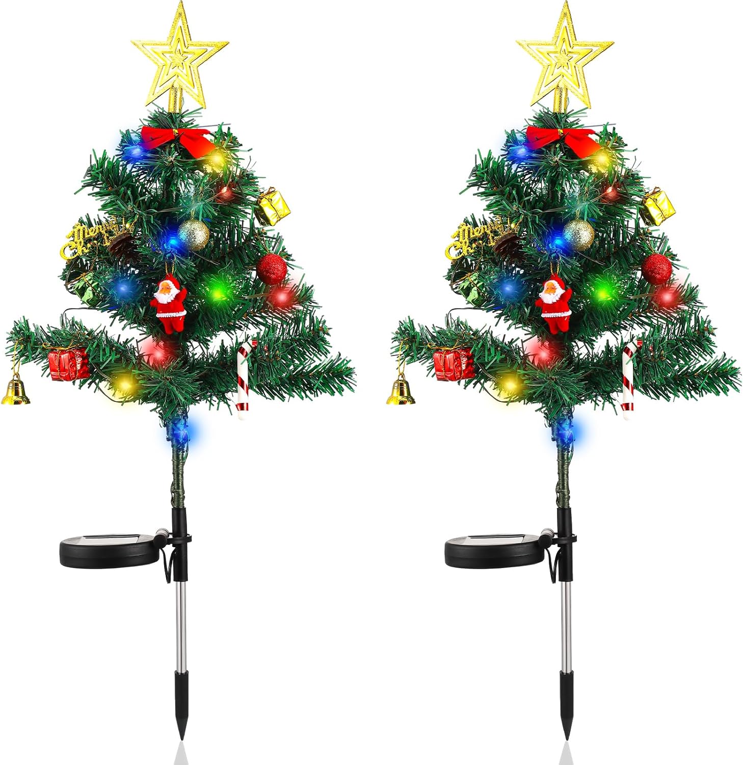 Baquler 2 Pcs Solar Christmas Tree Garden Stake Lights Outdoor Christmas Tree Yard Decorations Multicolor Solar Stakes for Pathway Lawn Patio Xmas Ornament(Strawberry Style)