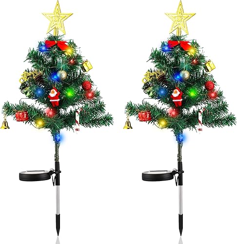 Miniatura 7 de 2 luces solares para árbol de Navidad para jardín, árbol de Navidad al aire libre, decoración de patio, estacas solares LED multicolor para camino,
