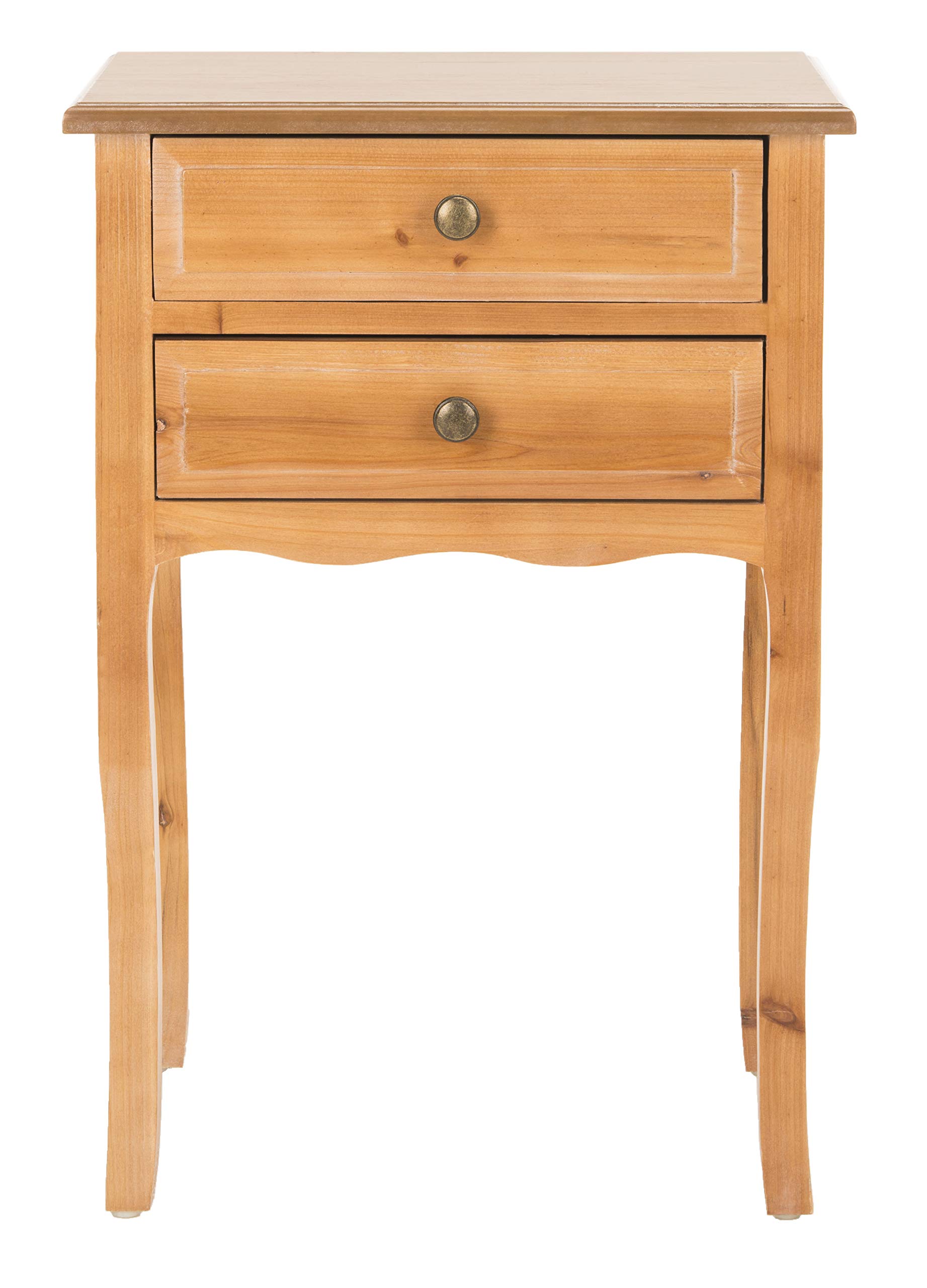 SAFAVIEH Home Collection – Lori Red Maple End Table with Two Storage Drawers, French Farmhouse Accent Table, Scalloped Apron Design, Fully Assembled (