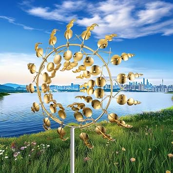 Magical Metal Windmill - 3D Kinetic Sculpture, Wind Catchers for Outdoor Patio Decoration, Spinner for Lawn, Yard and Garden 2PCS-Golden