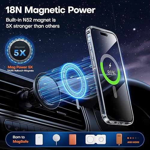 Miniatura 3 de TAURI Funda magnética 5 en 1 para iPhone 15 Pro Max, transparente, con 2 protectores de pantalla HD + 2 protectores de lente de cámara, [protección