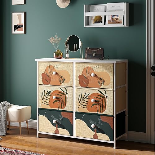 Miniatura 3 de EnHomee Cómoda de 6 cajones para dormitorio cómoda para armario cómoda de tela cómoda para dormitorio sala de estar cómoda bohemia ancha con parte