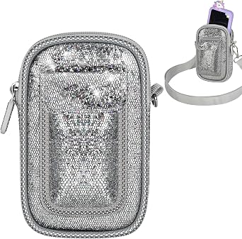 Kids Smart Phone Case for KOKODI/for Luyiilo/for Luoba/for Yosfeng/for WEOLULI and More, Glitter Powder Bag with Removable Shoulder Strap Fits Toddler Phone Data Cables SD Cards - Grey