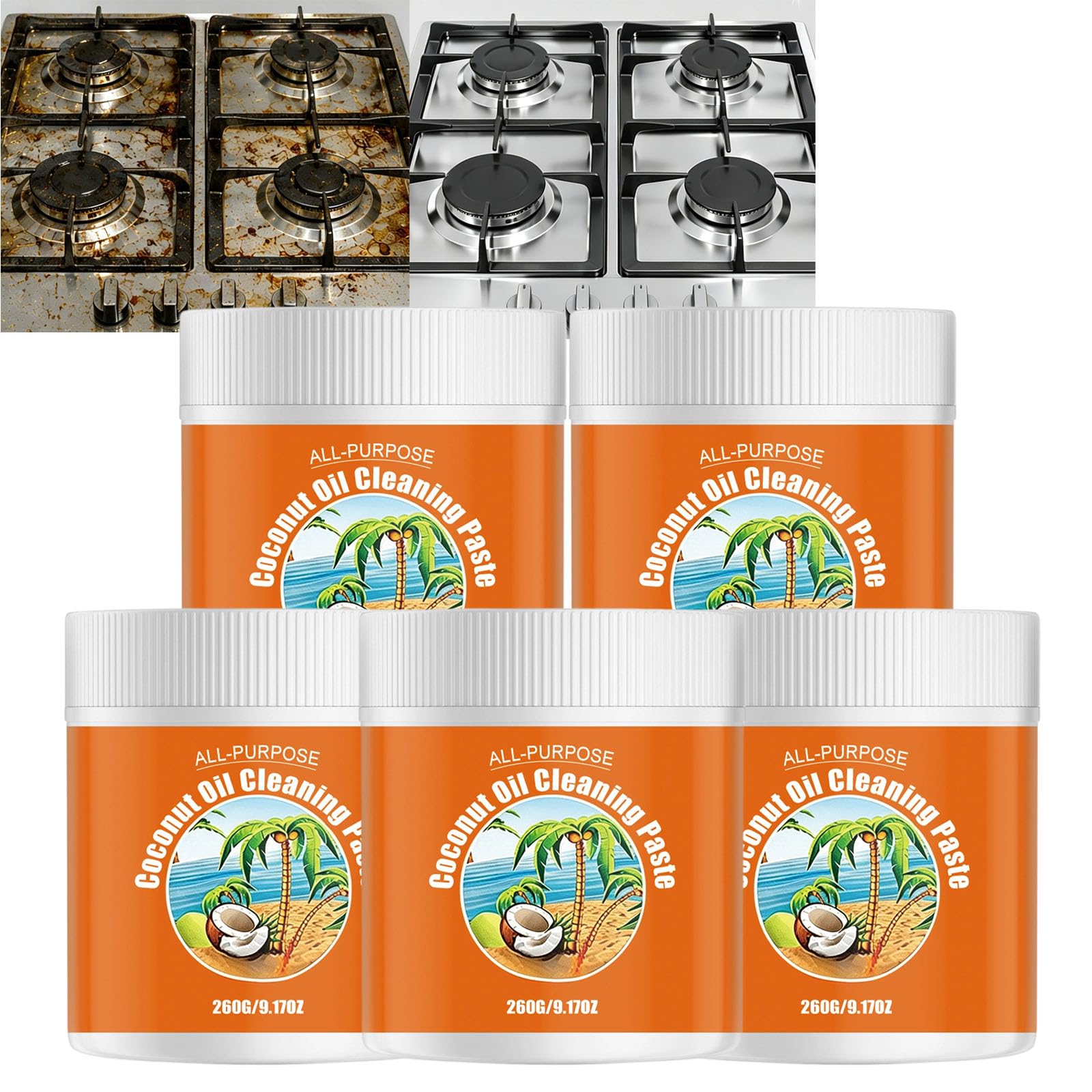 Pasta limpiadora de aceite de coco multiusos, limpiador y pulido de aceite de coco, limpiador de estufa de vidrio, desengrasante de alto rendimiento para la cocina, limpiador removedor de grasa para
