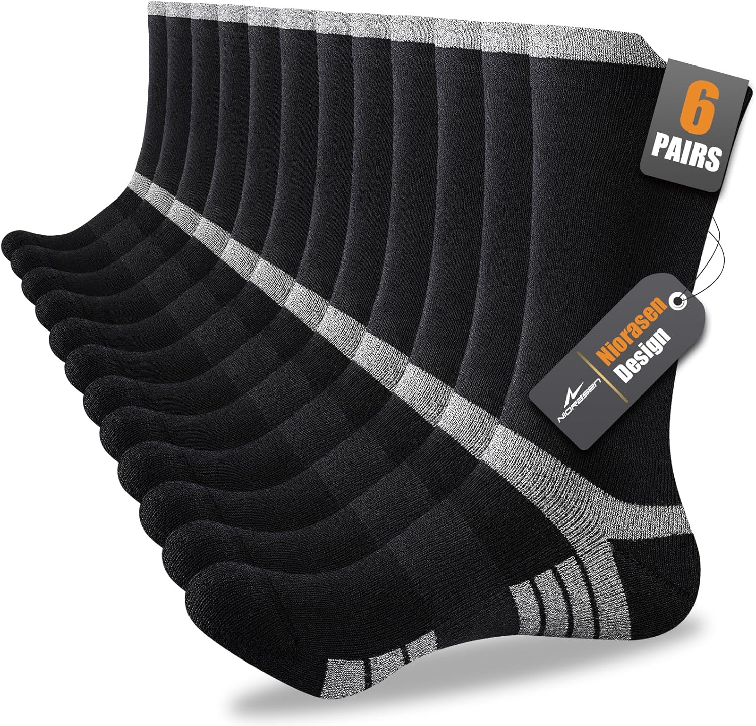 6 Pairs Men's Cotton Crew Work Boot Socks, Moisture Athletic Sports Socks for Hiking Running Workout