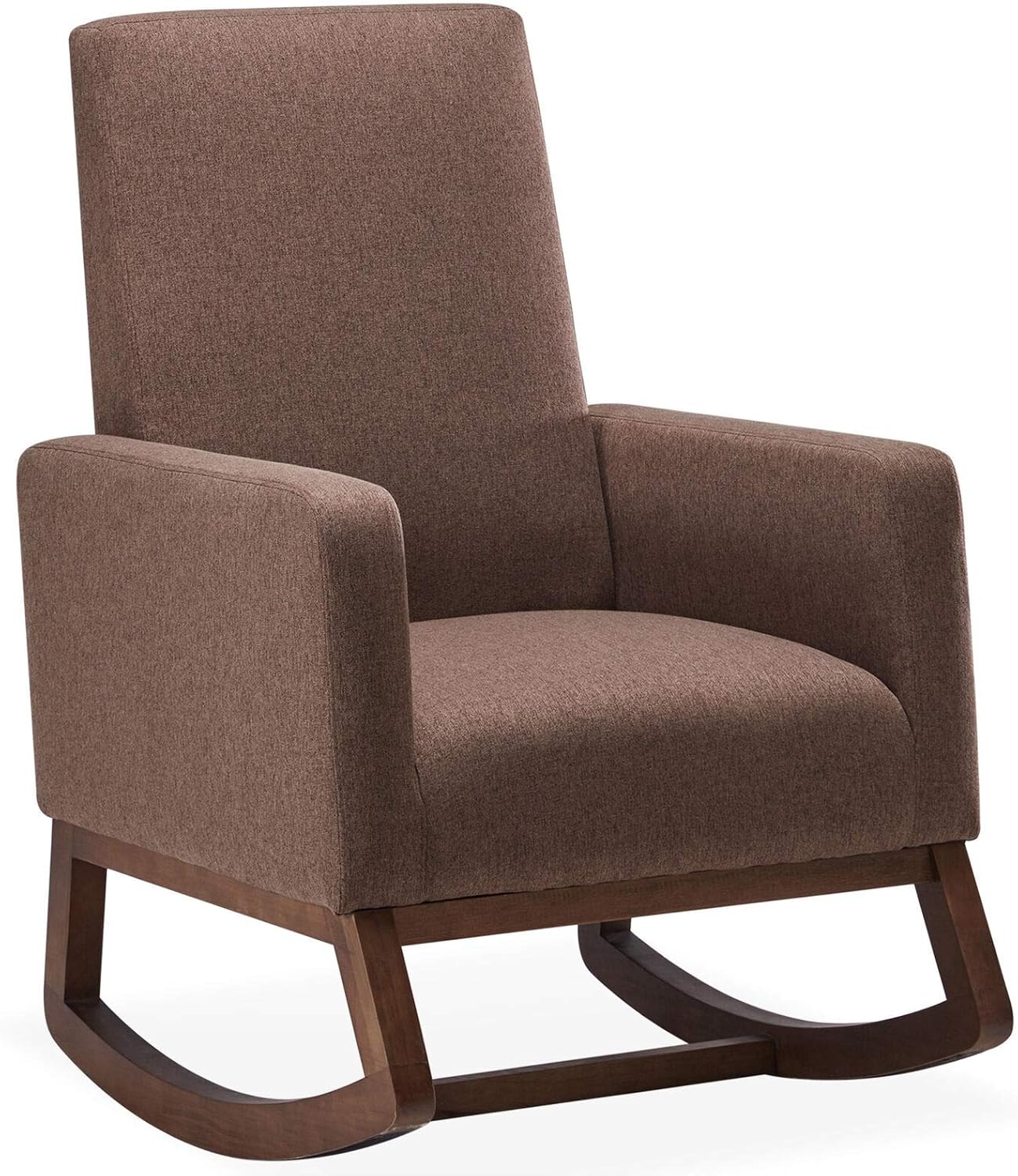 Brown High Back Armchair Modern Fabric Upholstered Rocking