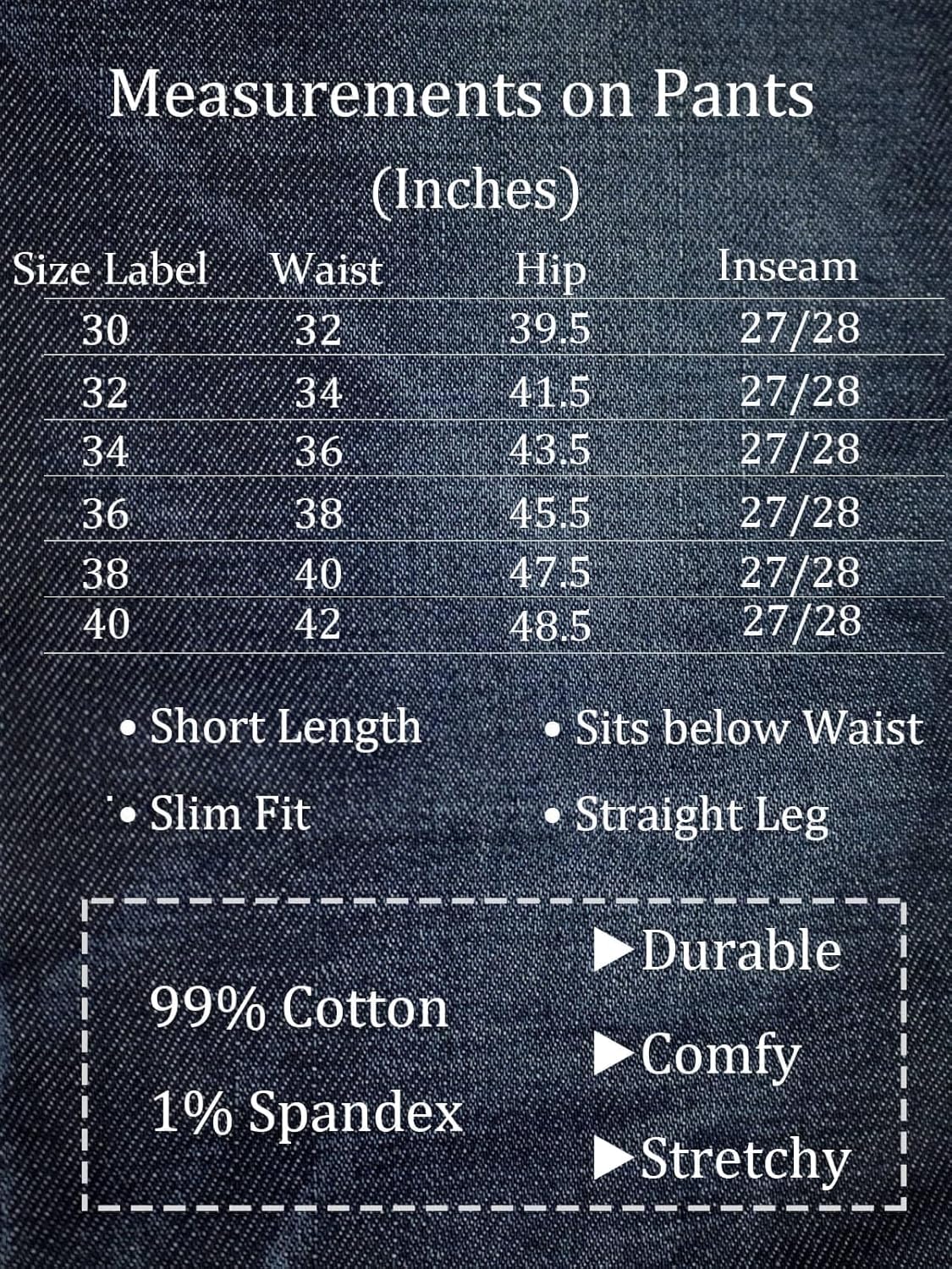 Jeans for Short Men 27" 28 Inch Inseam Slim Straight Fit Short Length Casual Stretch Denim Pants AT13 - Image 5