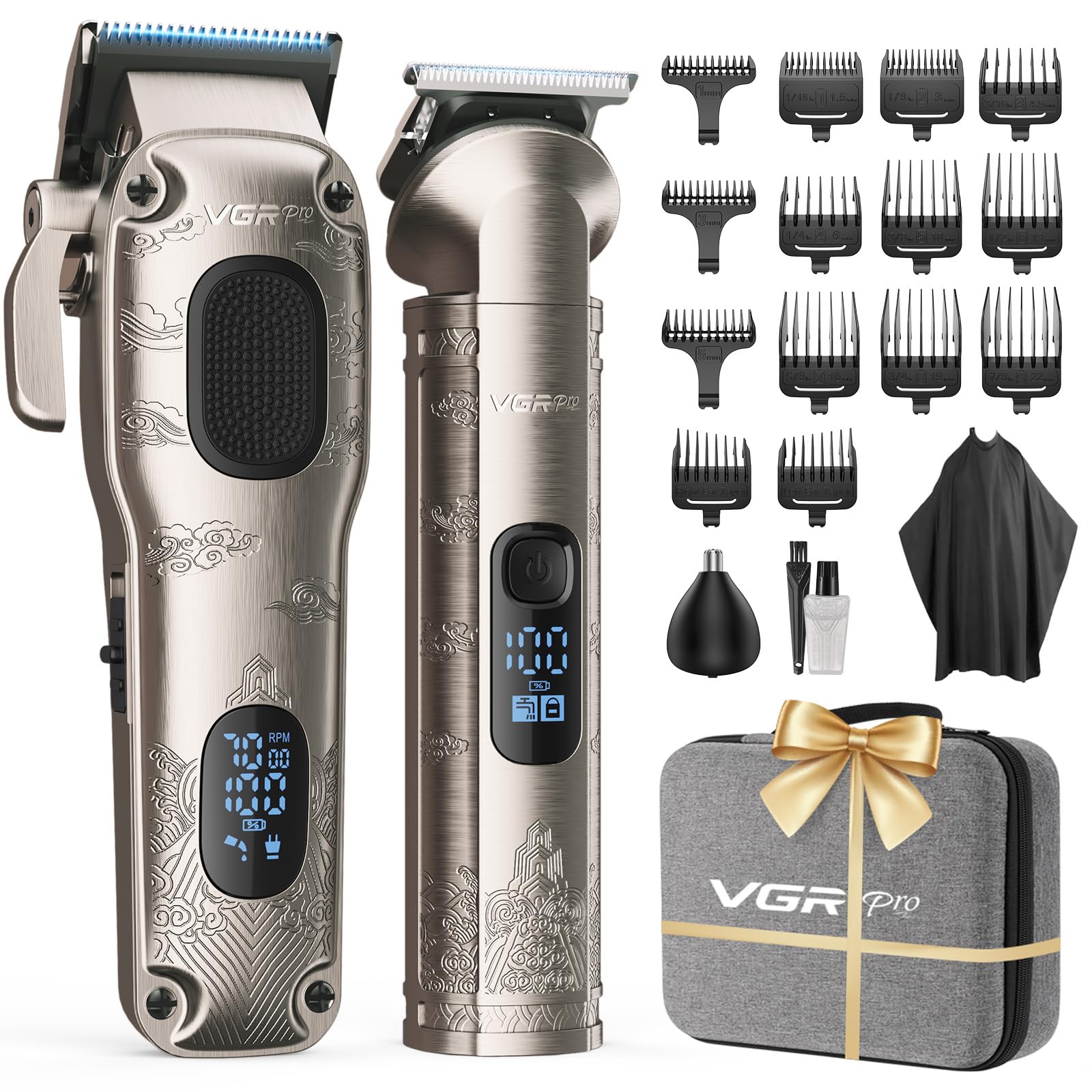 VGRPRO Haarschneidemaschine für Männer Professionell, Kabellose Haarschneidemaschine profi zum Haareschneider, Haarschneider Herren und Trimmer Set, Elektrischer Trimmer Herren mit Paket Box(Silver)