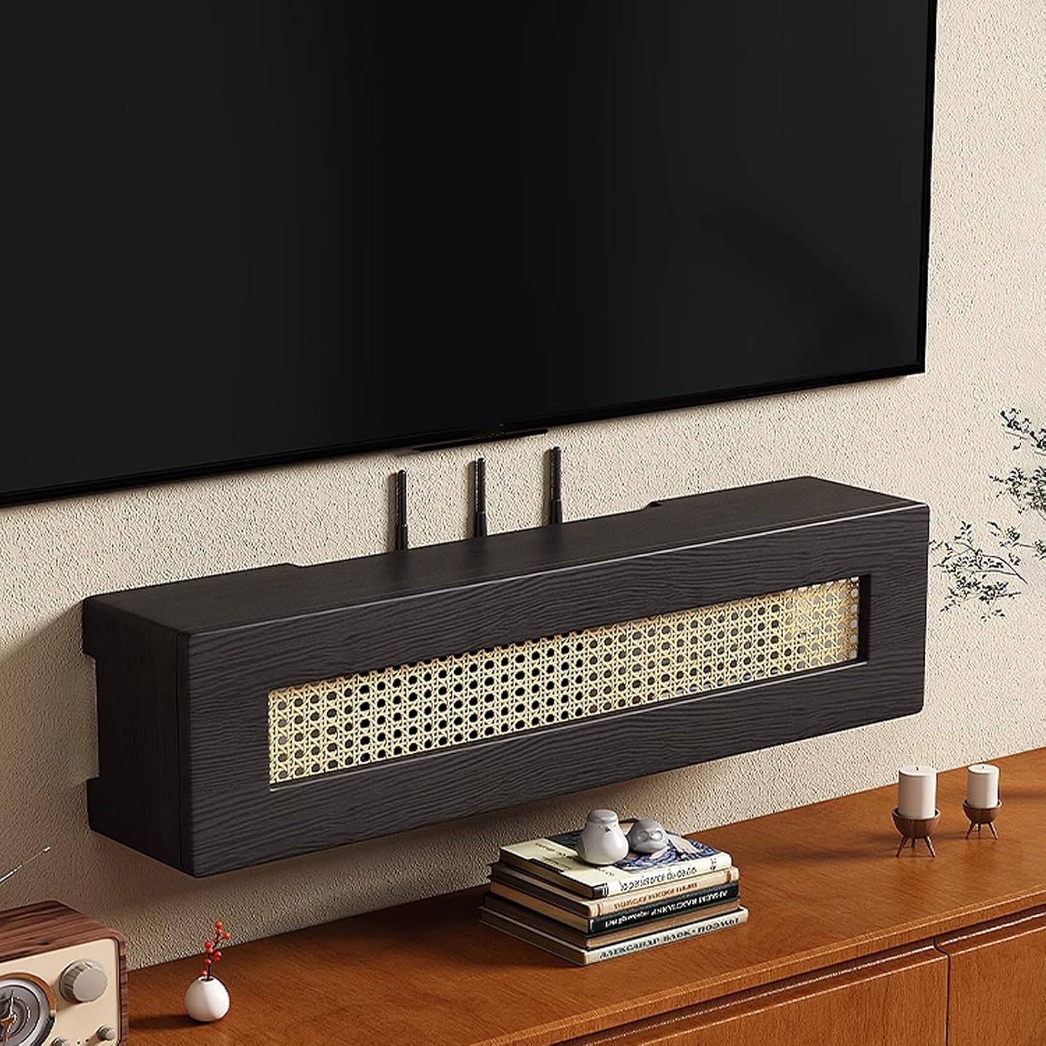 Wooden Router Shelf – Wall-Mount WiFi Storage Box, Hidden Router Decor, Solid Wood Cabinet for Home & Office, 60cm White, Stylish Router Organizer