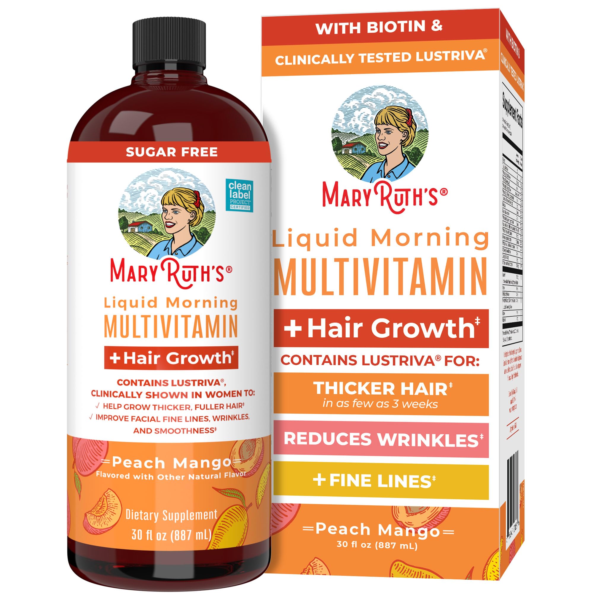 MaryRuth's Liquid Multivitamin+Hair Growth | Clinically Tested for Thicker Hair & Facial Wrinkles in Women | Biotin 10000mcg | Lustriva Hair Growth Supplement | Skin Care | Age 18+ | 30 Fl Oz