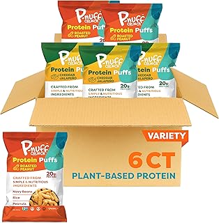 Pnuff Roasted Peanut & Cheddar Jalapeno Puffs Variety Pack - Keto Protein Cheese Puffs, Healthy Snacks, High Protein Snacks for Adults, Low Calorie, 20g Protein - 4 oz (6 Individual Bags)