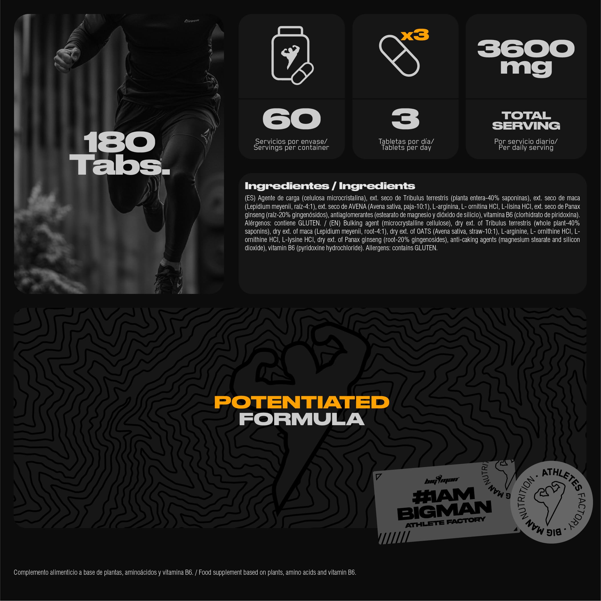 BigMan | Testribulan 180 Comp | Precursor Testosterona | Entramientos Intensos | Recuperación Rapida | Aumento Libido |