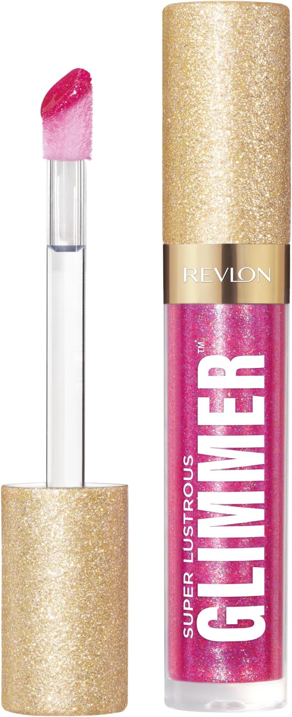 REVLON Super Lustrous Glimmer Gloss, Non-Sticky Lip Gloss, High-Shine Finish, Plant-Based Glitter, 009 Razz Beamy, 0.13 fl oz