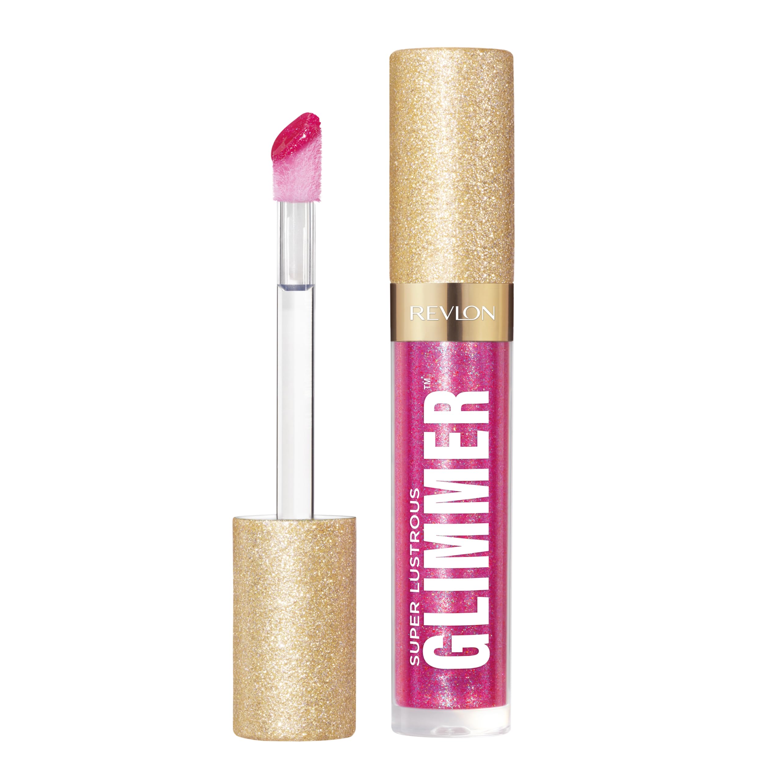 REVLONSuper Lustrous Glimmer Gloss, Non-Sticky Lip Gloss, High-Shine Finish, Plant-Based Glitter, 009 Razz Beamy, 0.13 fl oz