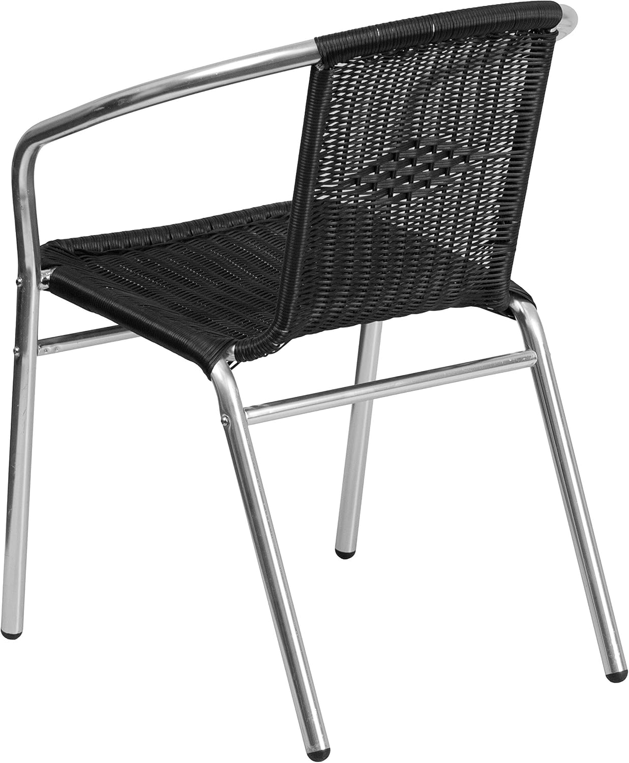 BOWERY HILL Aluminum and Rattan Stacking Patio Chair, Black Finish, Lightweight and Durable Design, Curved Back with Arms, Indoor/Outdoor Use, 29" H x 21.75" W x 22" D, Comfortable and Space-Saving