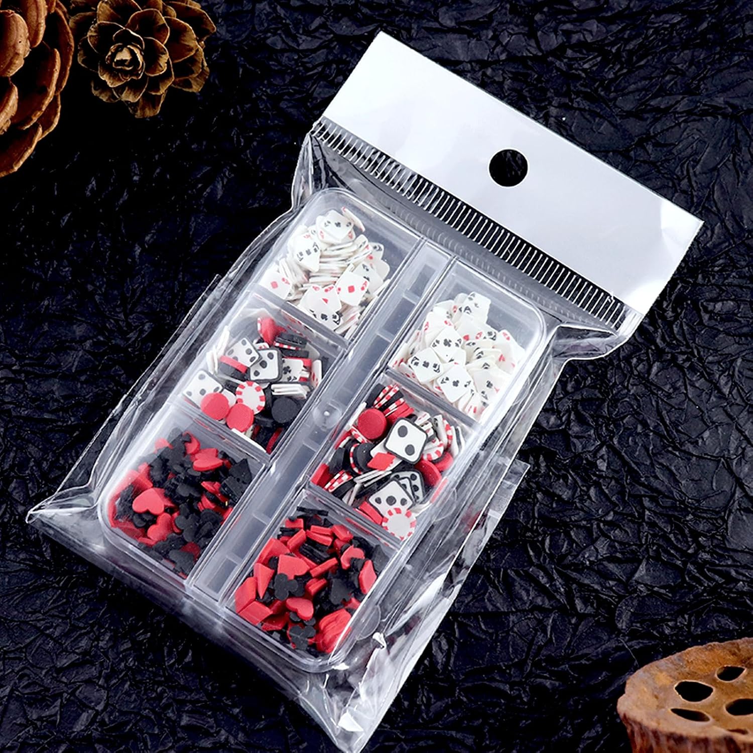 2 Boxes 3D Poker Nail Charms, Colorful Playing Cards Jetton Dic Polymer Clay Nail Gems, Mini Creative Polymer Clay Charms for Manicure Scrapbooking Jewelry DIY Crafts Decoration Accessories