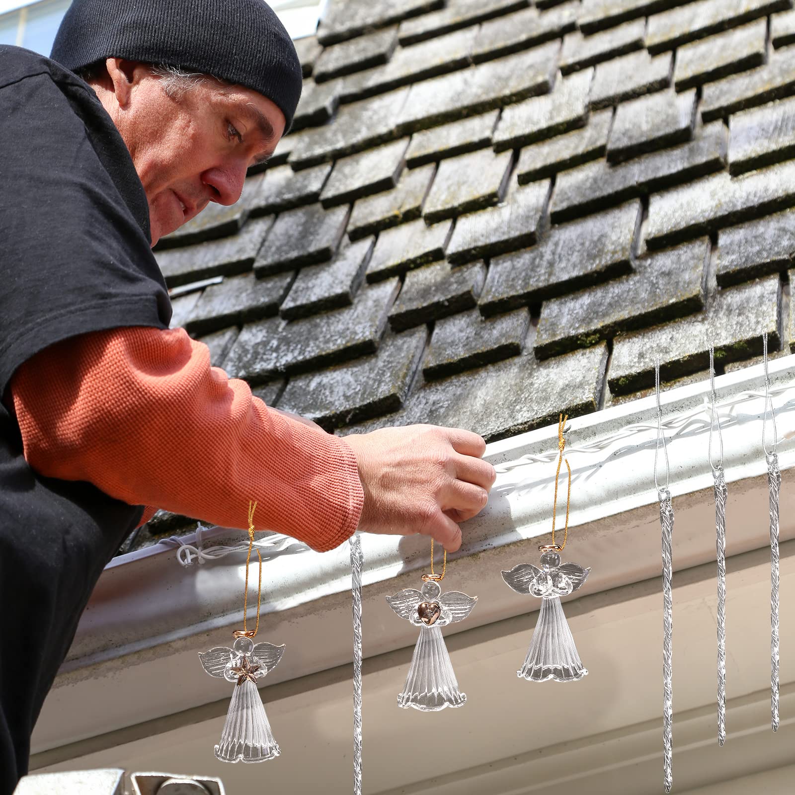 Amazon.co.jp: クリスマスガラス天使とつららオーナメントセット 18個