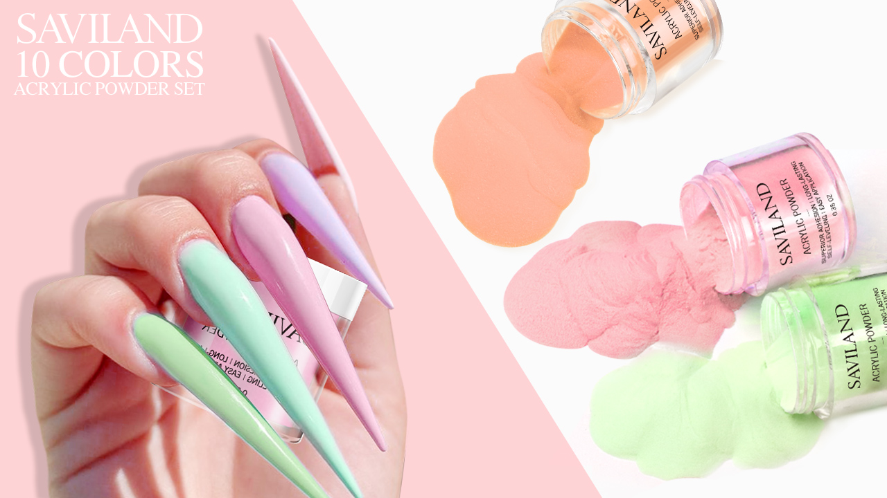 Saviland Acrylpulver Für Nägel - 10 Farben Acryl Nagelset Shine Yellow Pink Professionelles Polymer für… – Bild 8
