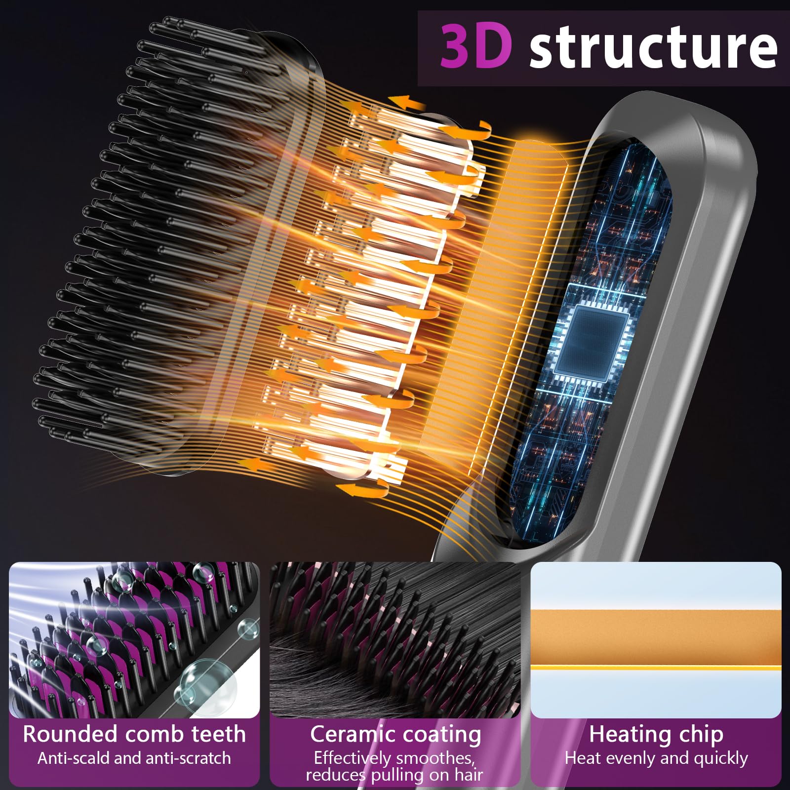 Spazzola Lisciante per Capelli Senza Fili, Spazzola Elettrica Lisciante | Unipampa Mini Piastra Capelli Portatile 5000mAh, Riscaldamento Rapido e Ricarica 160–200 ℃, 3 Livelli di Temperatura