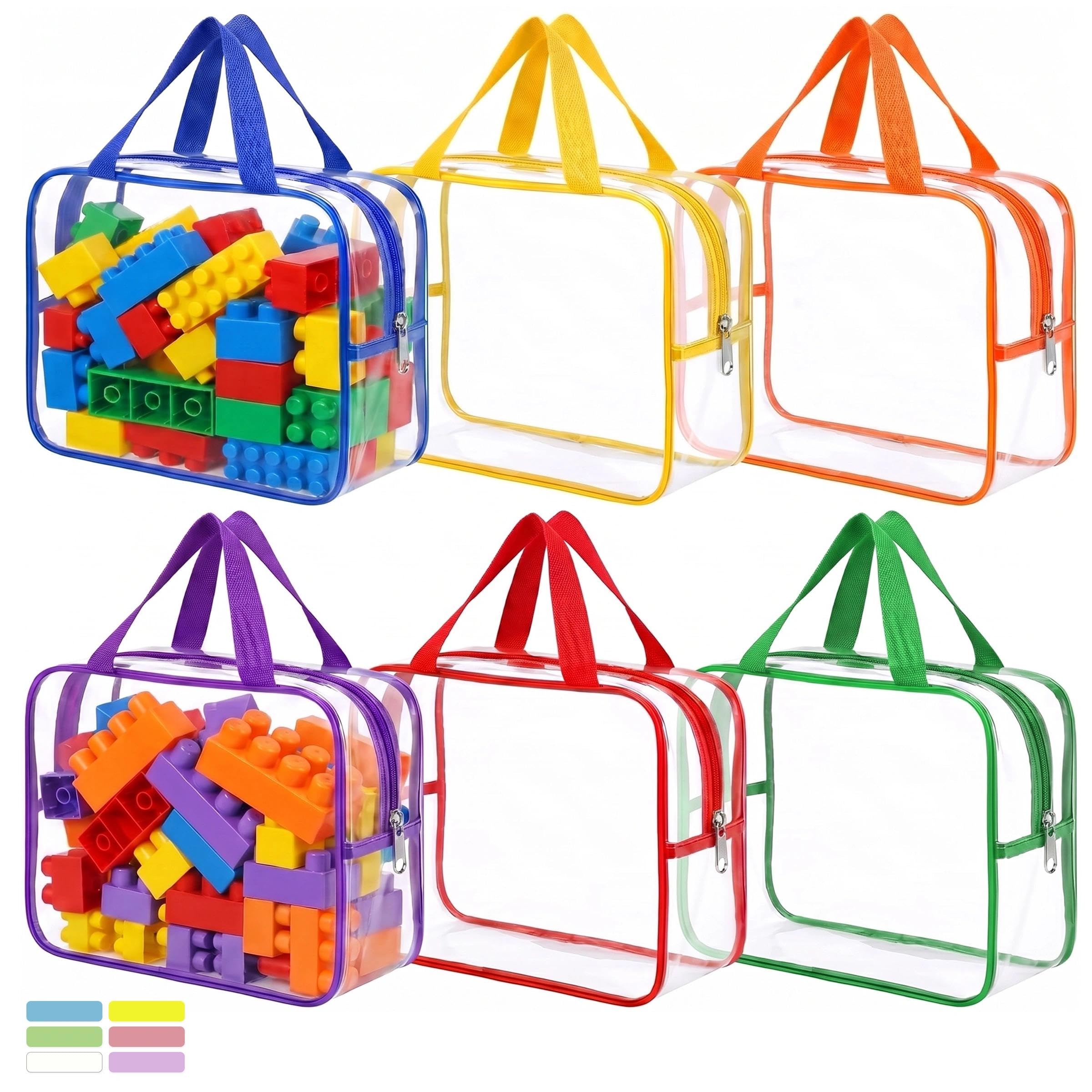 6 Colors Clear Toy Storage Bags with Handle Waterproof PVC Organiser