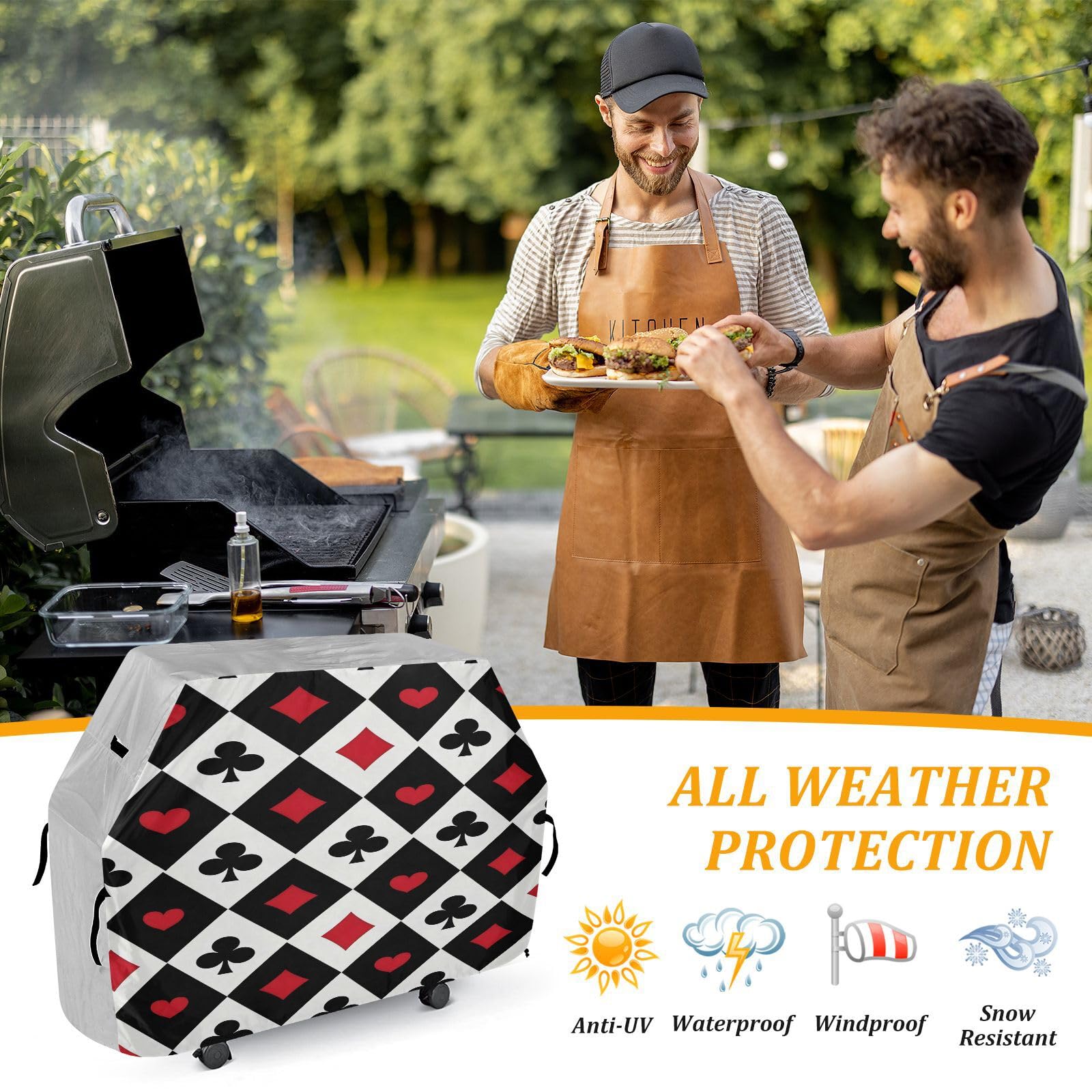 Duży pokrowiec na grill, 150 cm, wytrzymały, odporny na rozdarcie, odporny na blaknięcie, materiał do użytku na zewnątrz, duży pokrowiec na grilla, bawół, pled, poker, biały czarny