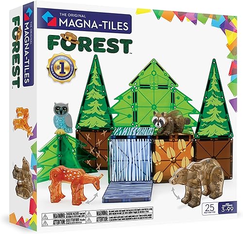 MAGNA-TILES Animales del bosque - Juego de construcción magnética de 25 piezas, la marca original de construcción magnética