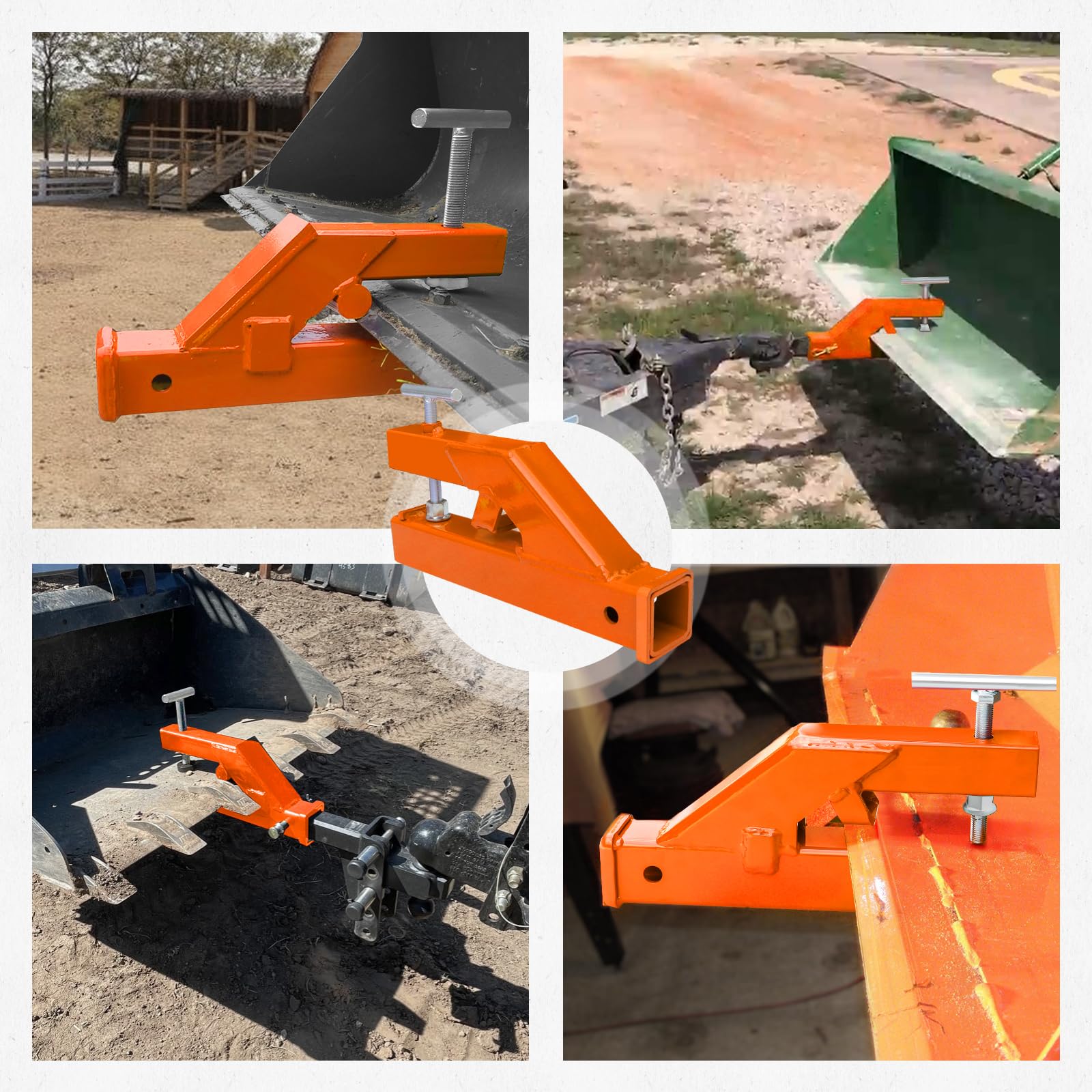AIWARGOD Clamp On Trailer Hitch Receiver Bucket Hitch for Tractor 2" Ball Mount Adapter Compatible with Deere Bobcat Bucket, Orange