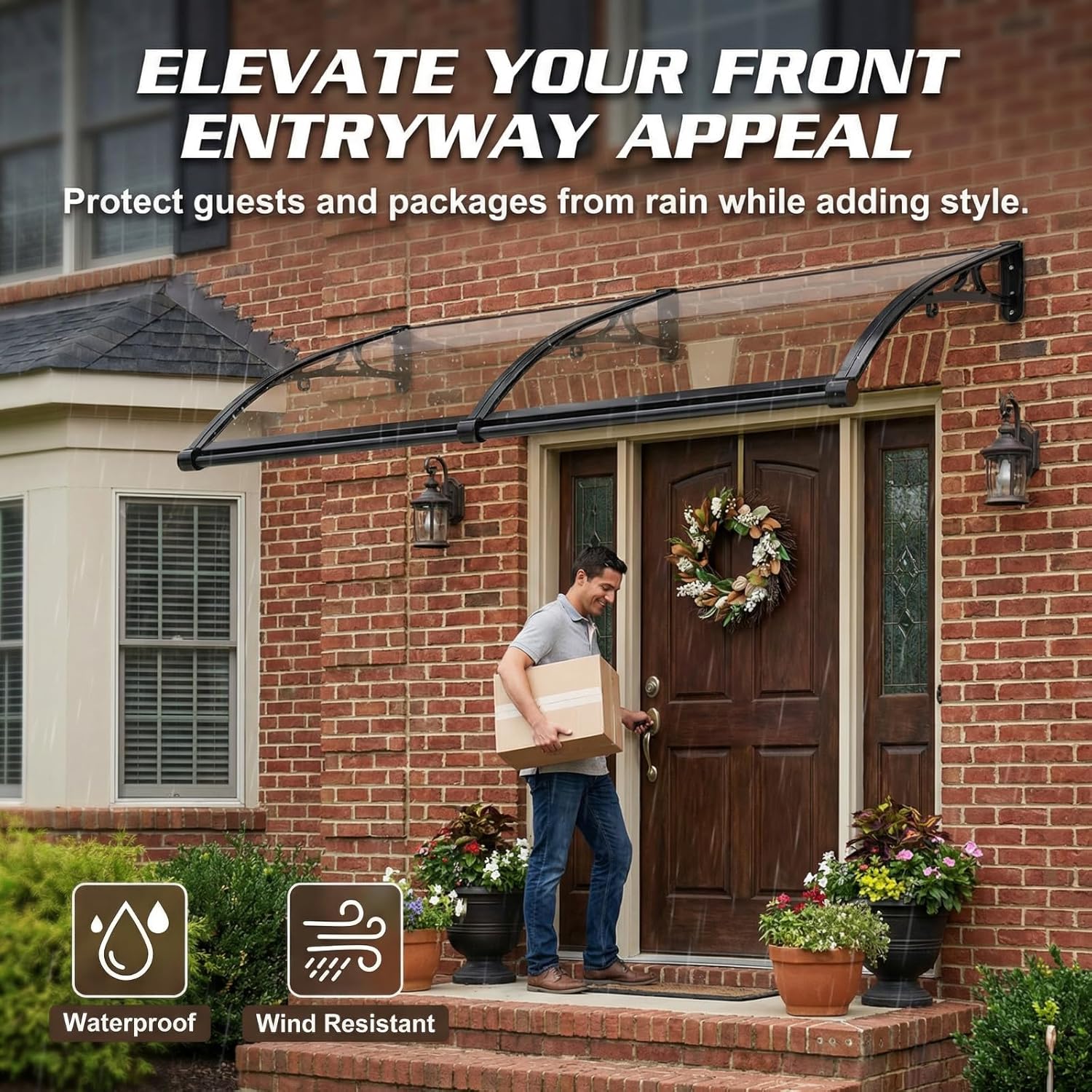 Awning for Door Entrance,Awnings for Doors,UPF 50+,Window Awnings Exterior,Aluminum Alloy Bracket,Polycarbonate Front Door Canopy for Sun Shutter,UV,Rain,Snow Protection