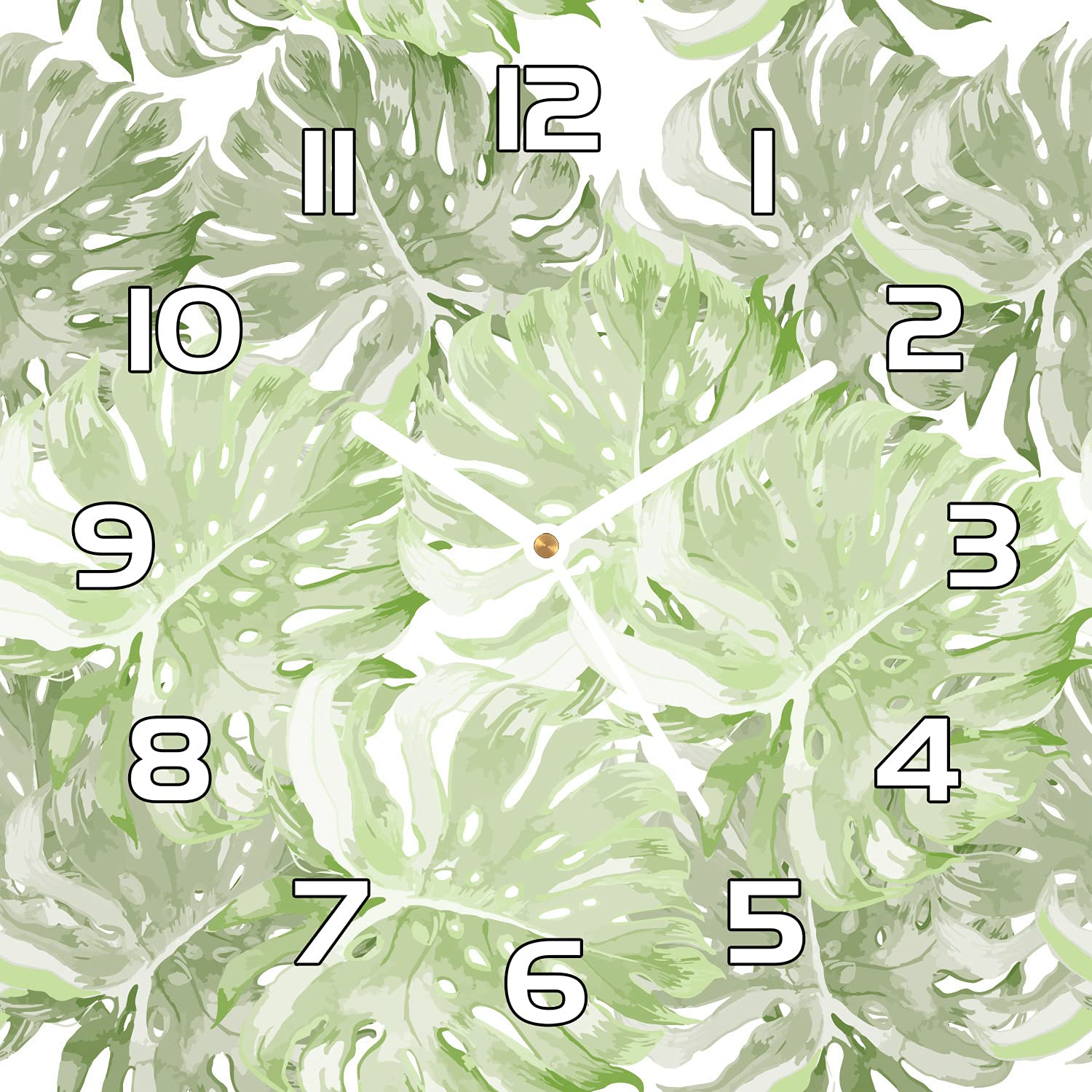 Horloge en verre cuisine au motif monstera pour ambiance nature zen