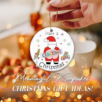 Santa Funny Christmas Ornament Ceramic – Have a Cracking Christmas – Humorous Holiday Tree Hanging Decoration, Xmas Gift for Friends, Adults, Secret Santa