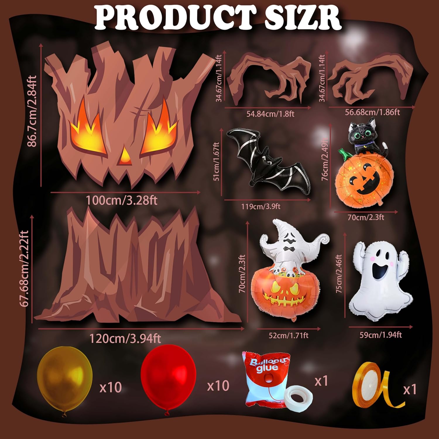 Cinrobiye Halloween Trunk or Treat Car Decorations Kit for Suv,Scary Dead Tree Entryway Archway Car Banner,Garage Door Border Frame Haunted House Outdoor Supplies Decor with Balloons (Tree)