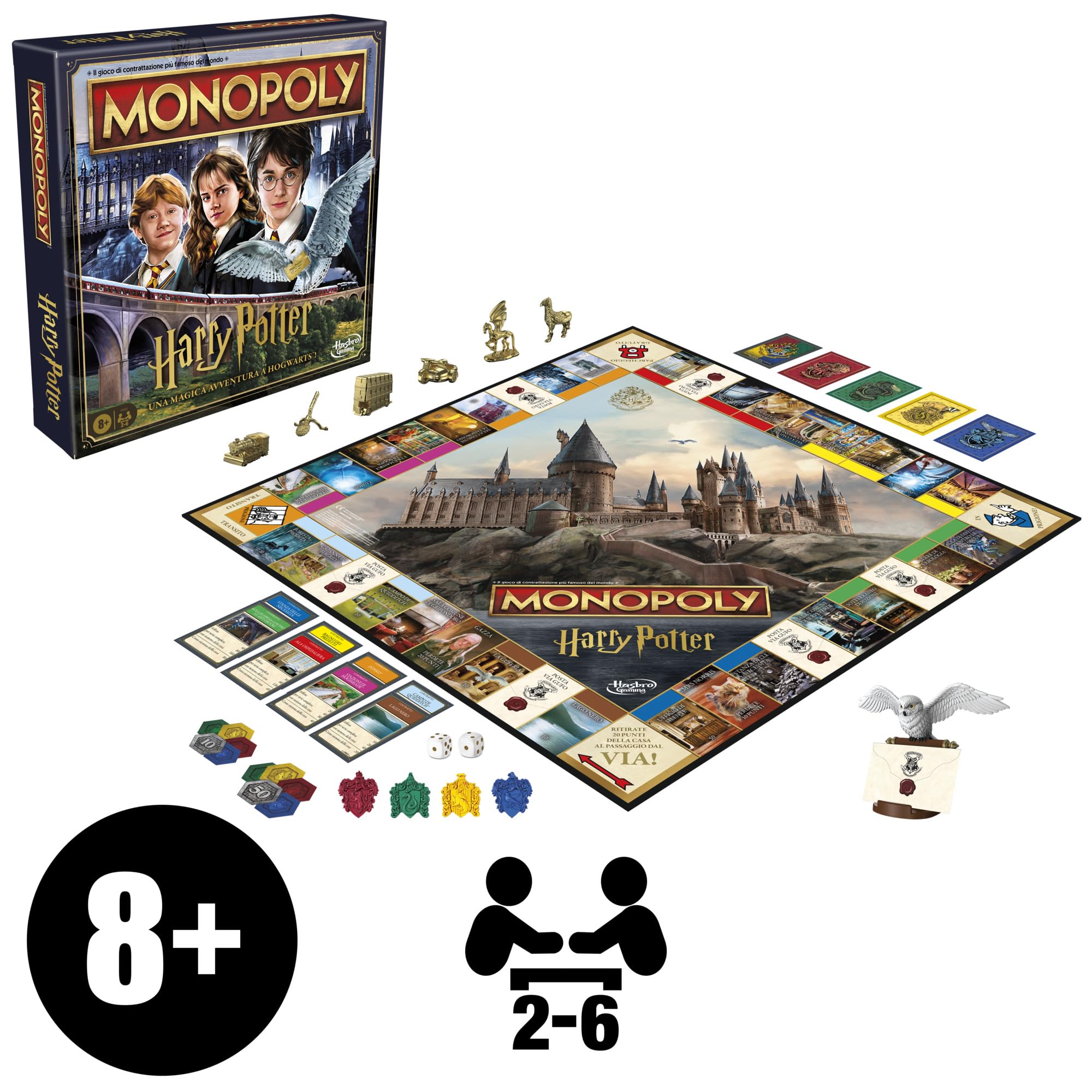 Hasbro Gaming Monopoly, Edizione Harry Potter Una Magica Avventura a Hogwarts, Gioco da Tavolo, Giochi di Halloween, Per Bambini e Bambine da 8 Anni in Su, da 2 a 6 Giocatori, Versione in Italiano