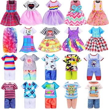 Joyfun 7 Pcs 6 Inch Girl Doll Clothes 3 Pieces Dress, 2 Pieces Outfits and 2 pcs Shoes for 11.5 Inch Girls Sister 6" Doll