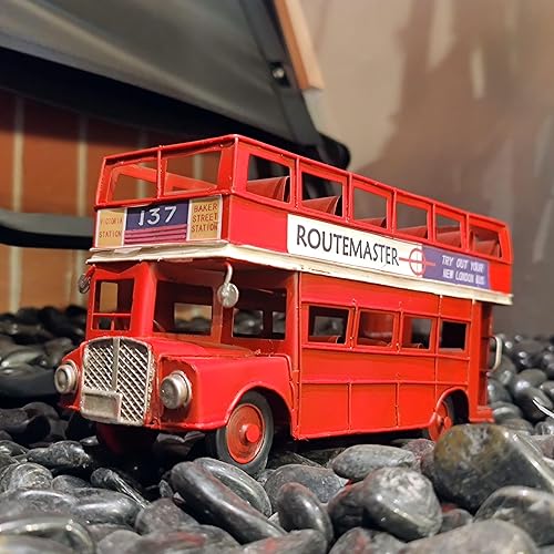Miniatura 2 de Vintage London Double Decker Sightseeing Bus Modelo Open Top Diecast Metal Modelo Réplica Rojo Londres Autobús Figurine Colección