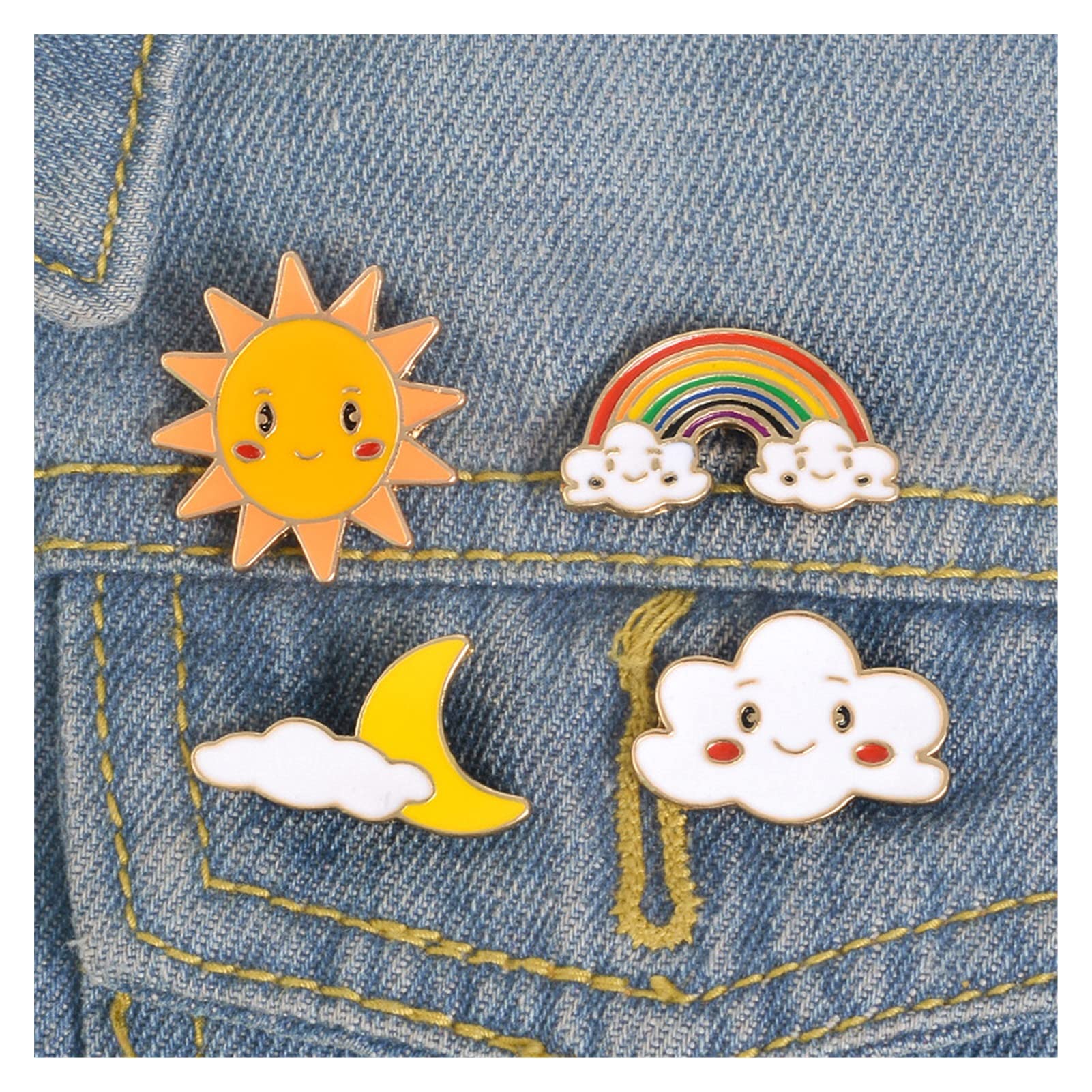 WXKAGF Brosche Lächeln Sonne Mond Wolke Regenbogen Emaille Pins Cartoon Smiley Gesicht Wetter Broschen für Rucksack Denim Jacken Anstecknadel Abzeichen