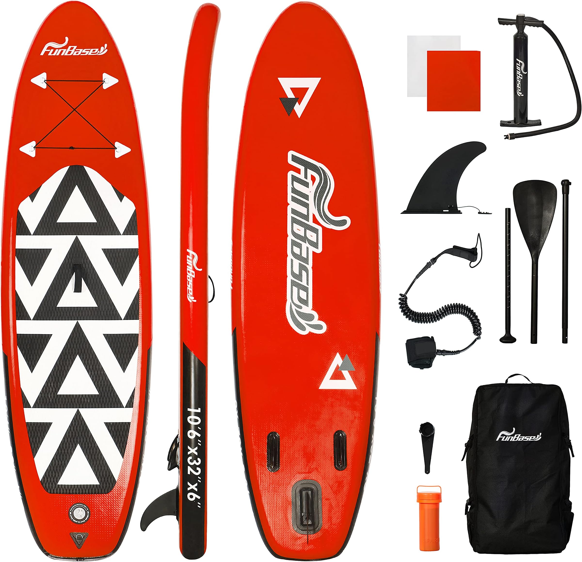 FunBase Premium Inflatable Stand Up Paddle Board 10’’×30’’×6’’ Non-Slip Deck with SUP Accessories Perfect for Youth Adults Beginner (Red-S)