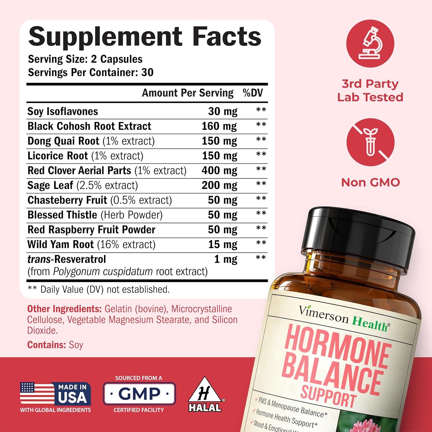 Hormone Harmony for Women with Black Cohosh, Dong Quai & Red Clover – Natural Hormone Balance for Women of All Ages – Supports PMS, Menopause & Mood – Women’s Hormone Balance Supplement – 60 Capsules - Image 3