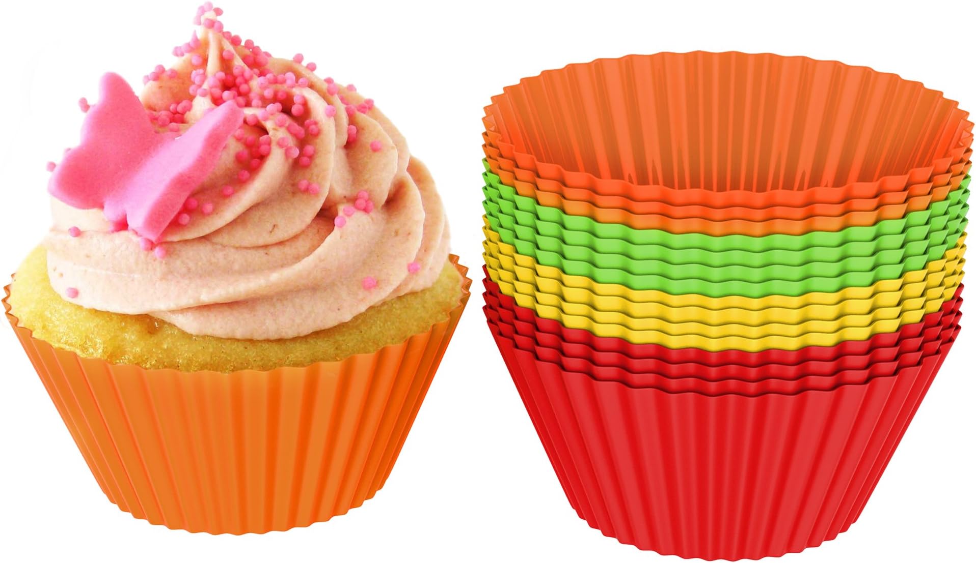 Silicone Baking Cups/Cupcake Liners, Silicone Reusable Nonstick Muffin Molds, Microwave and Dishwasher Safe Bakeware, Set of 24 Cups by Chef Buddy